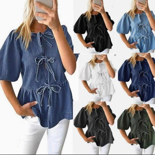 Denim Bow Top